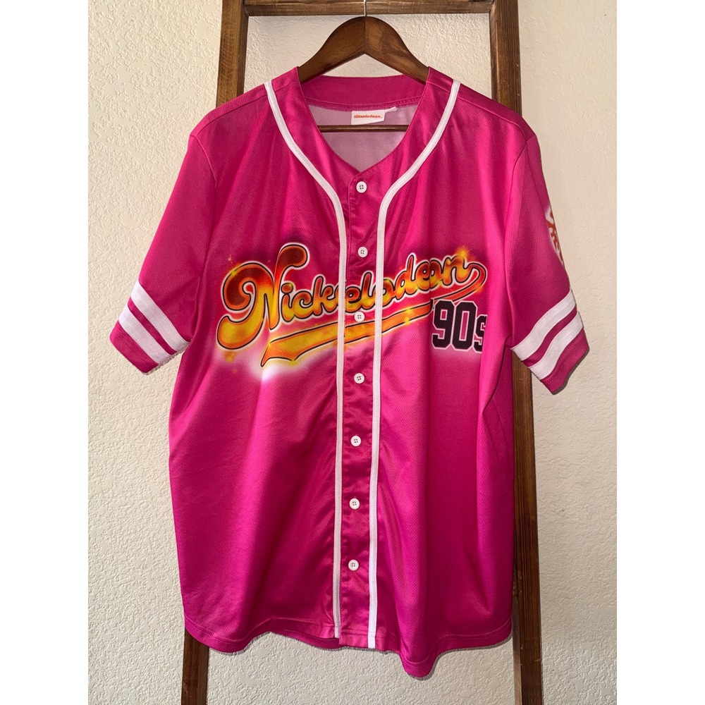 Nickelodeon 90s Nostalgia Graphic Baseball Jersey Pink Rugrats Hey Arnold 1X